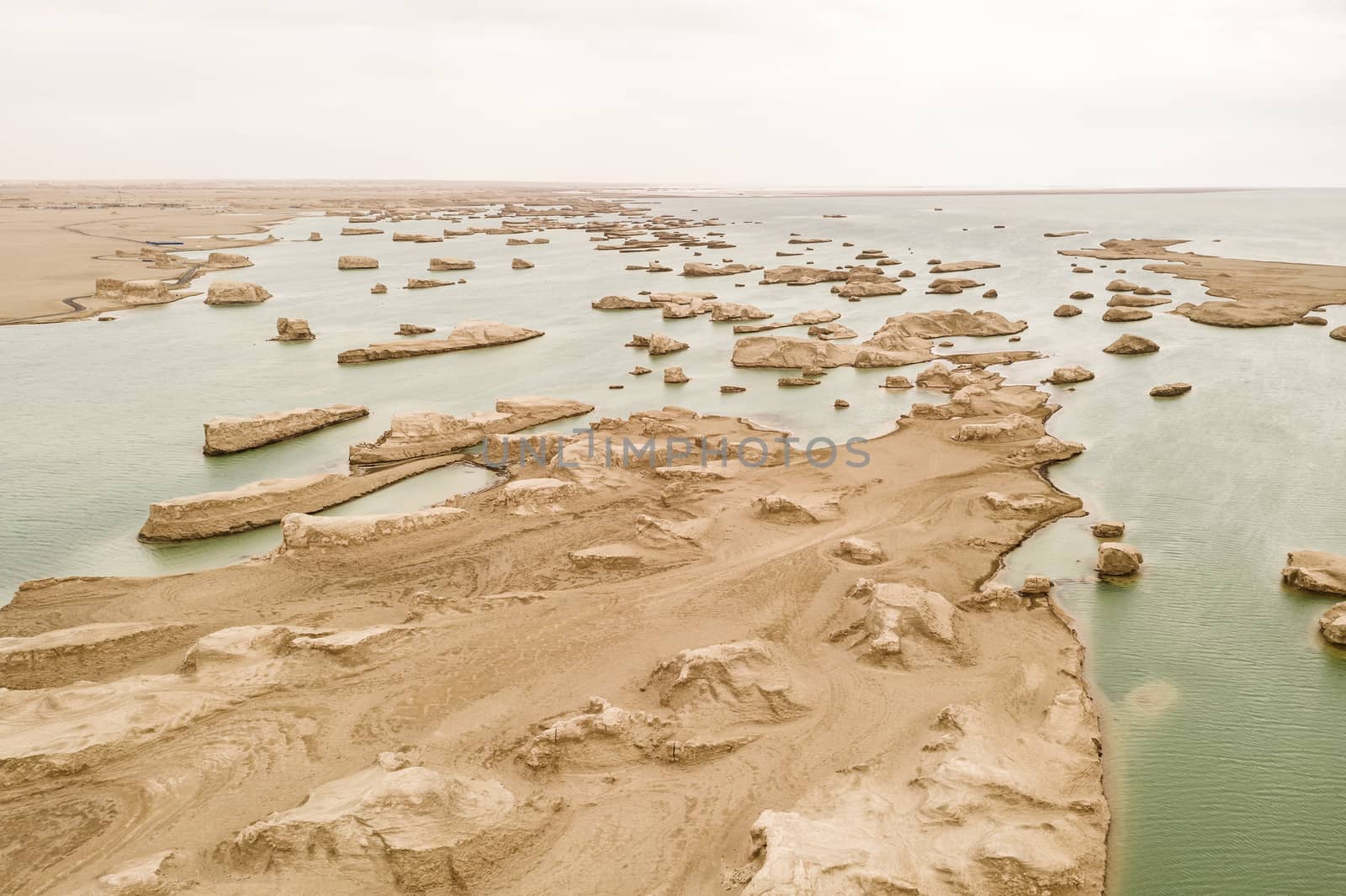 Wind erosion terrain landscape, yardang landform. Photo in Qinghai, China.