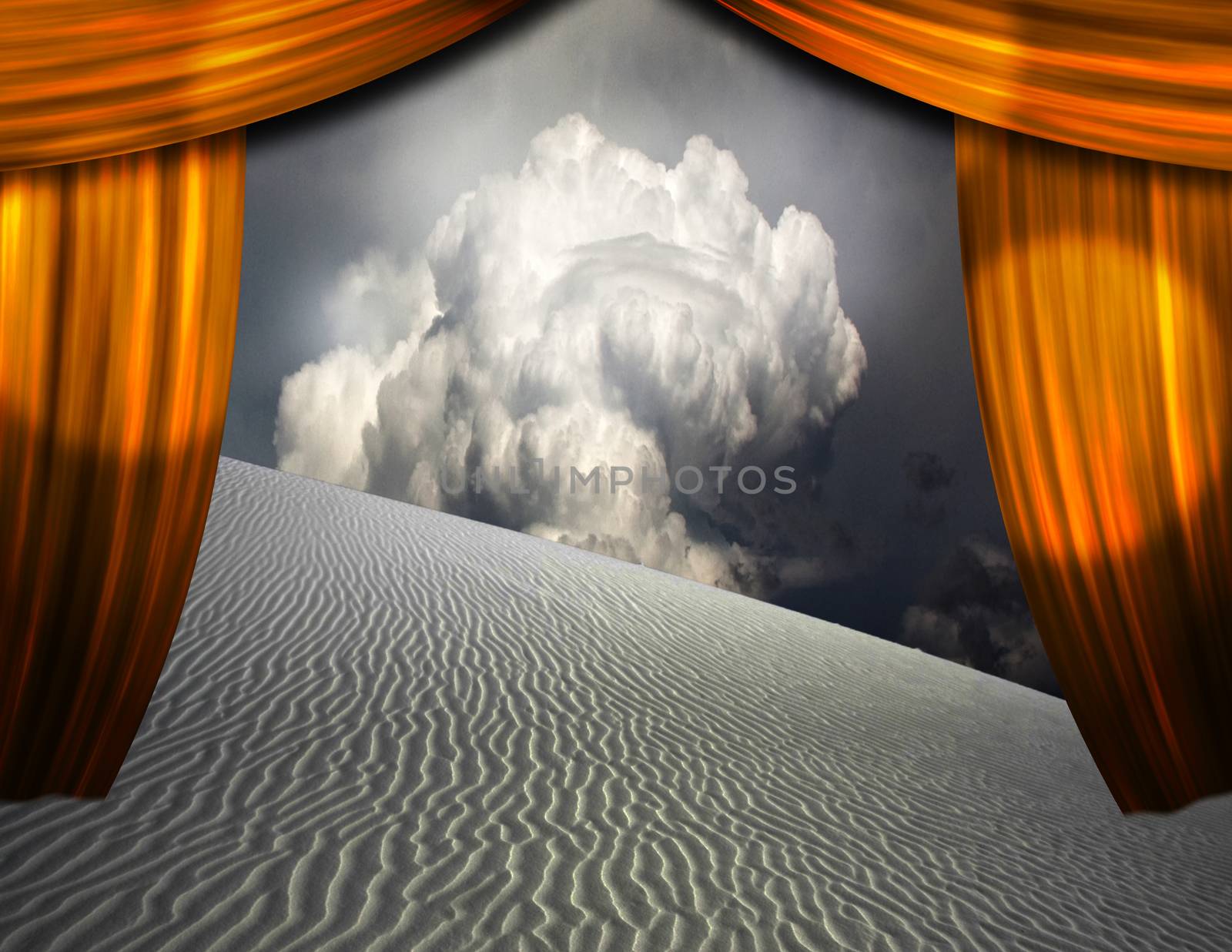 Desert Sands seen through opening in curtains by applesstock