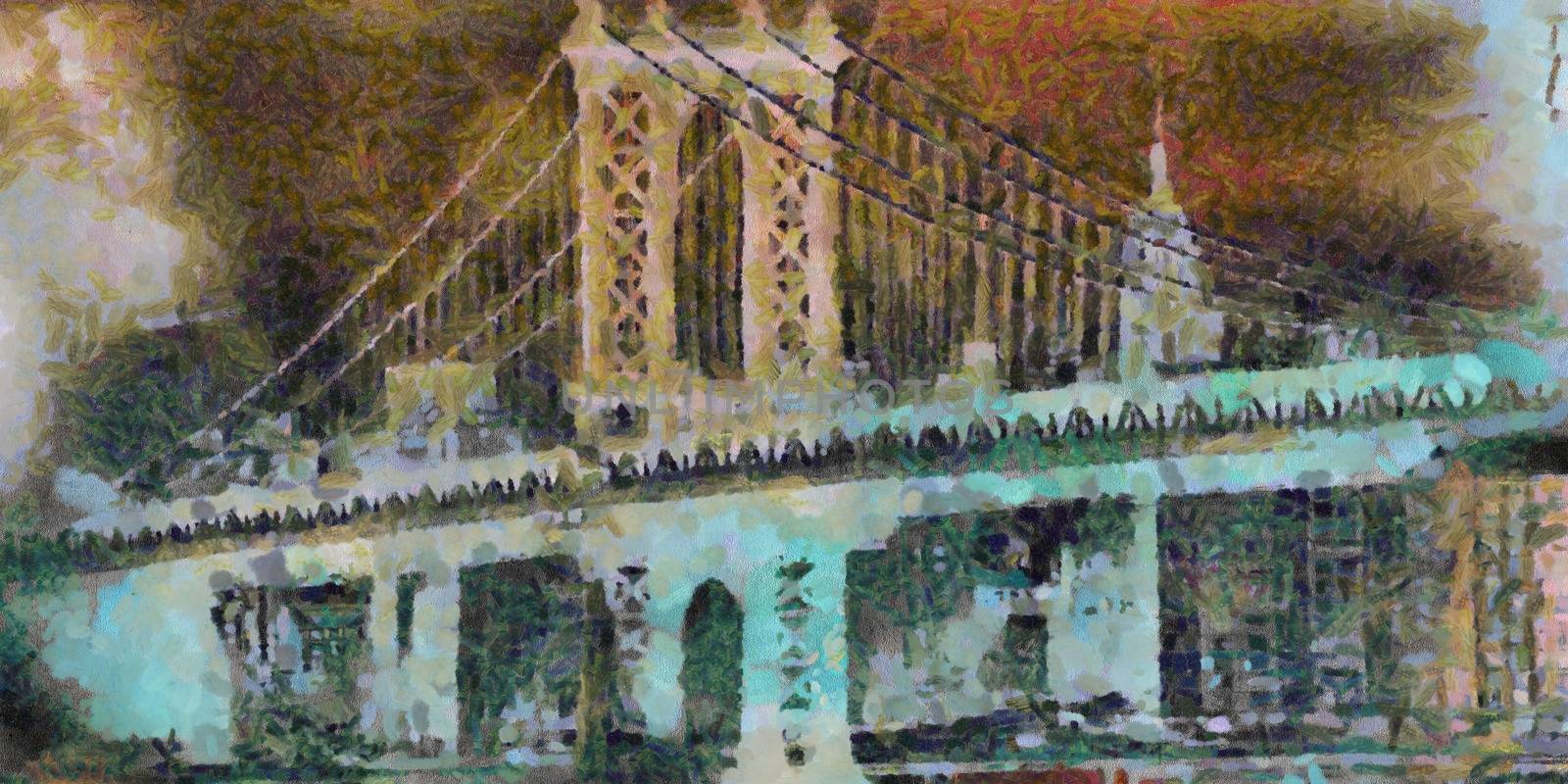Manhattan bridge painting. 3D rendering