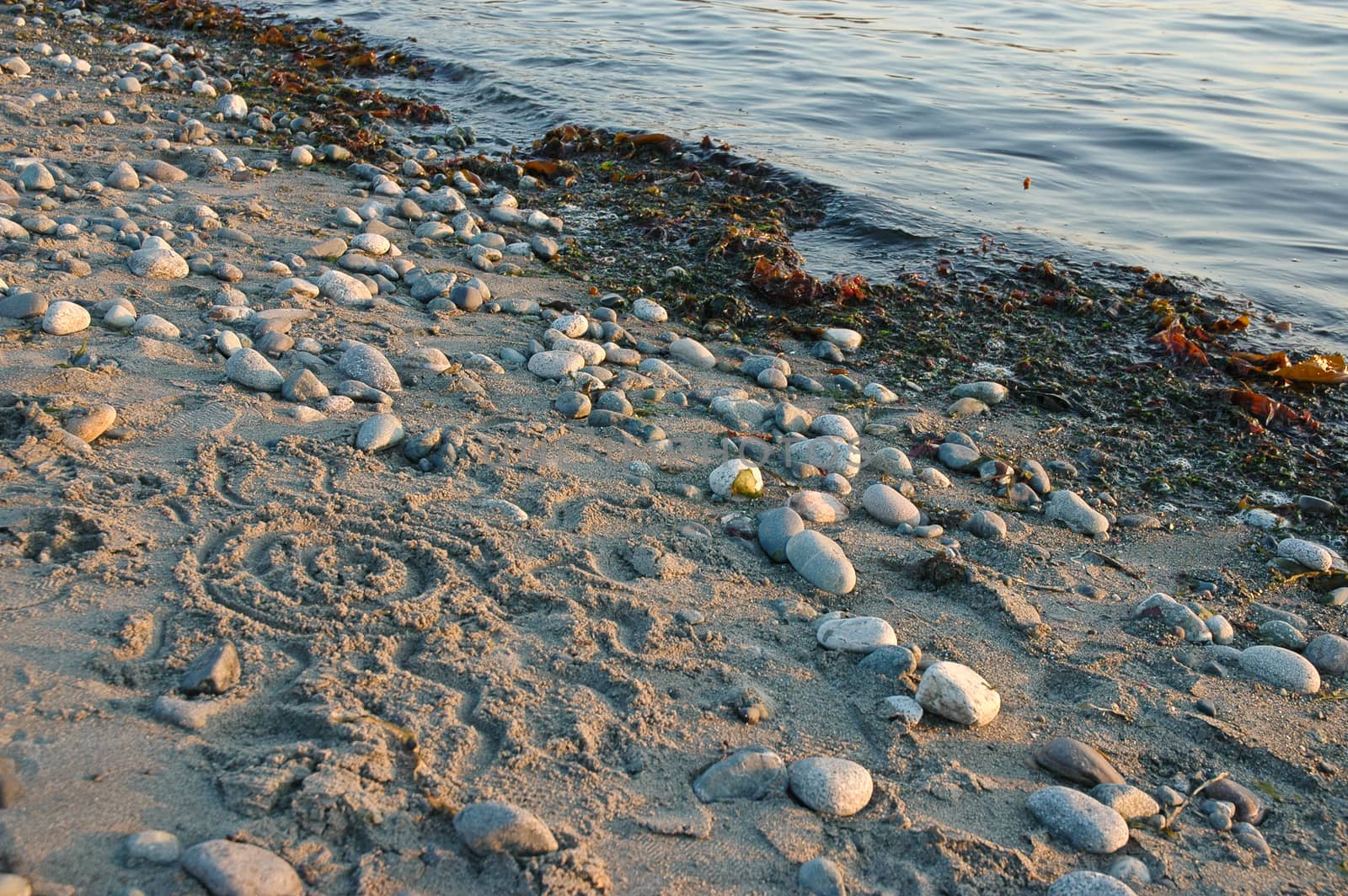 calm stone beach in the evening