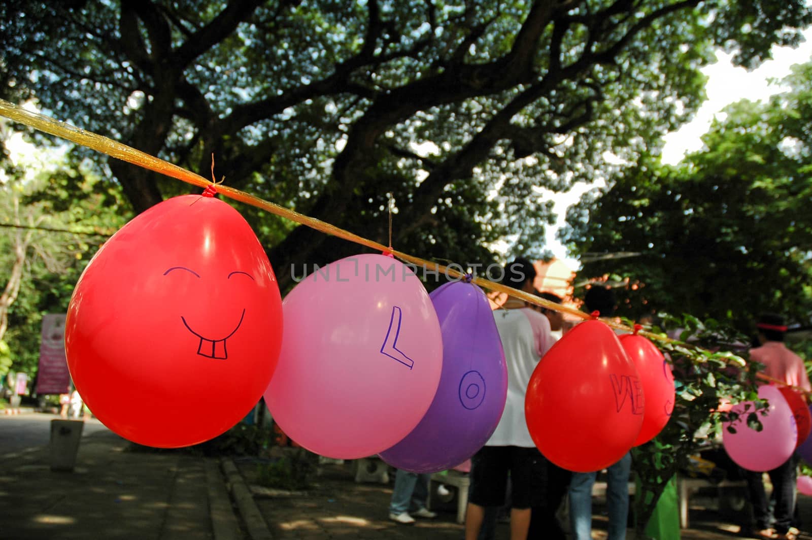 colorful balloons on a line