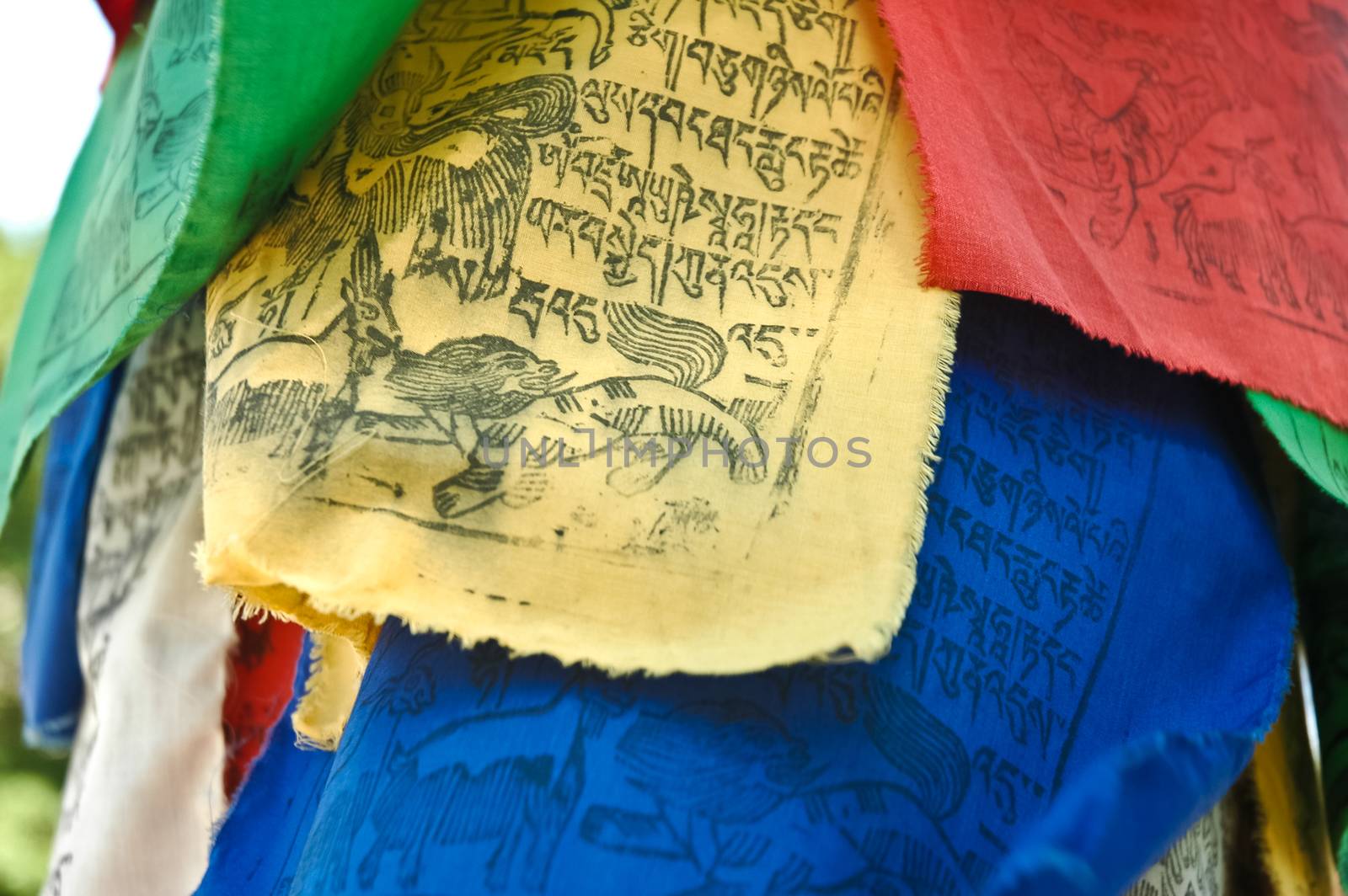 Tibetan traditional letters flag in temple