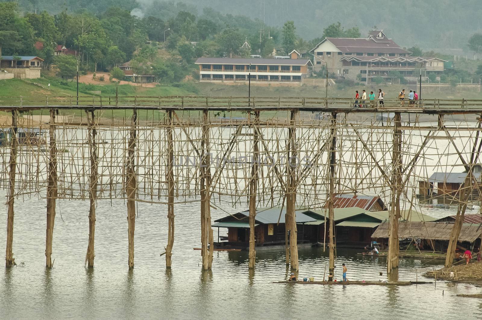 Great bamboo bridge and fisherman village in Sangkhlaburi Wester by eyeofpaul