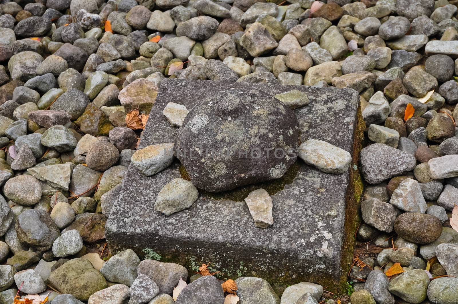 Zen rock stacking in  harmony garden in Japan