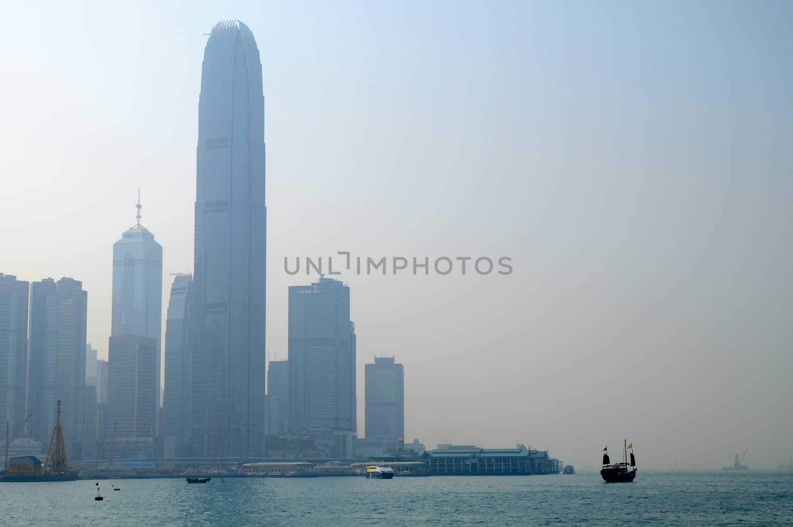 Skyscrapers scene of Hong Kong bay