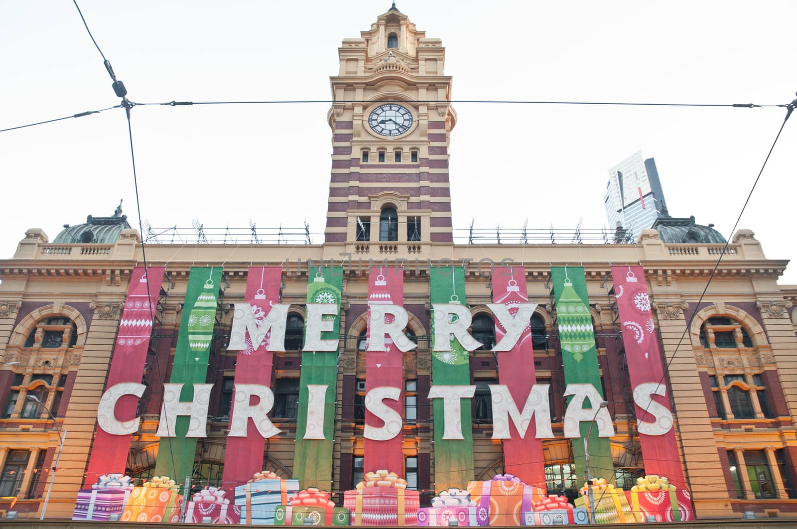 Christmas greeting from Flinders St. Train station in Melbourne  by eyeofpaul