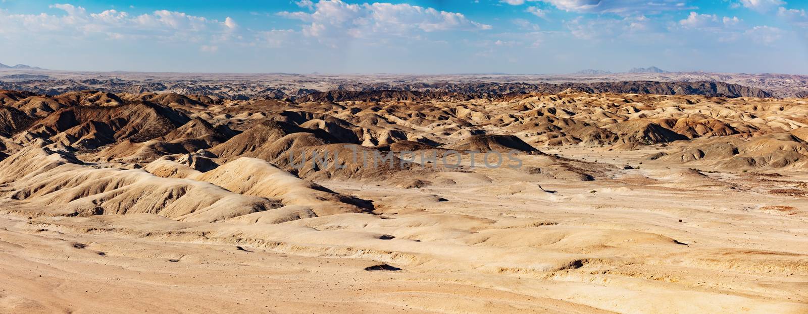 wide panorama of Namibia landscape like on moon, moonscape in Erongo, no far from Swakopmund, Africa nature and wilderness