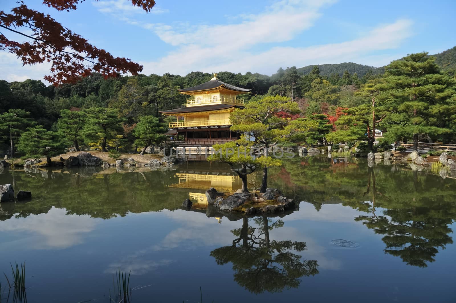 Pond reflection and Japanese golden pavillion Kinkakuji in Autumn Kyoto Japan