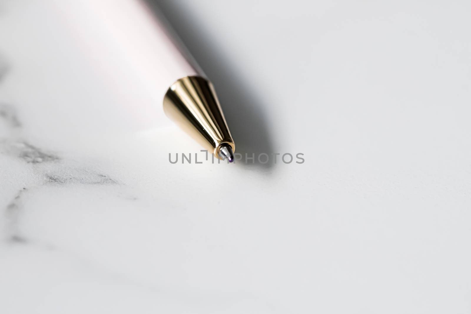 White pen on marble background, luxury stationery and business b by Anneleven