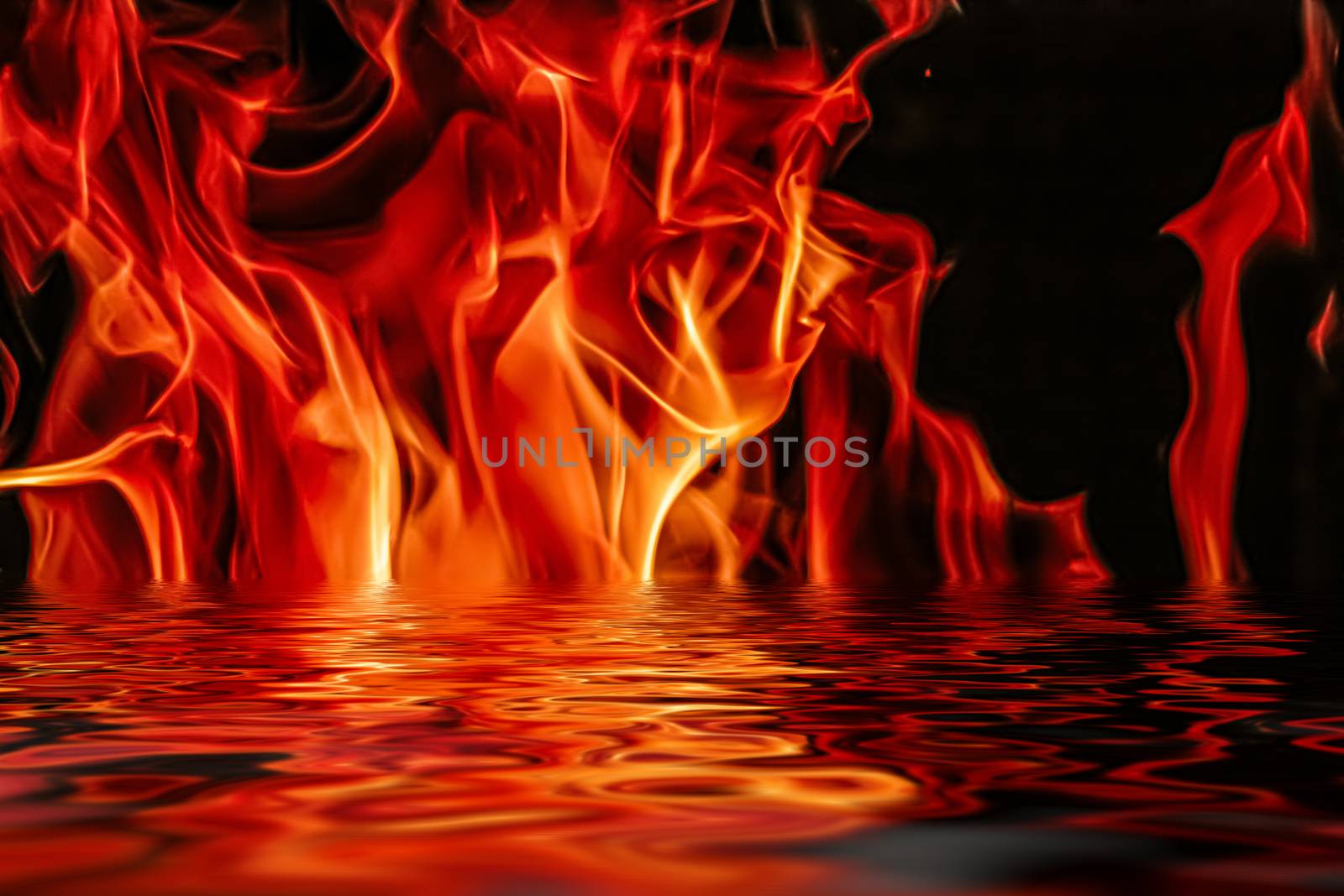 Hot fire flames in water as nature element and abstract backgrou by Anneleven