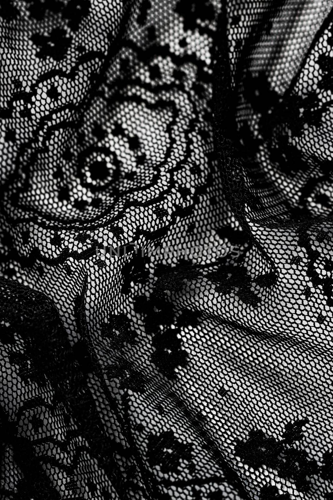Black lace texture, fabric and textile background by Anneleven