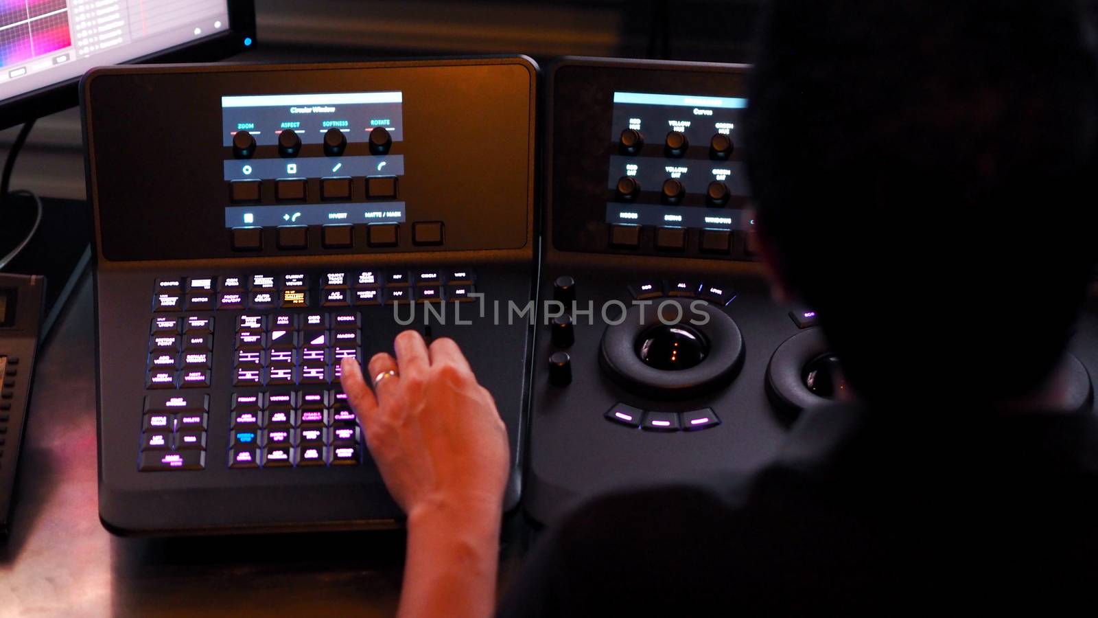 Telecine controller machine for editing or adjusting color on digital video movie or film in the post production stage. 