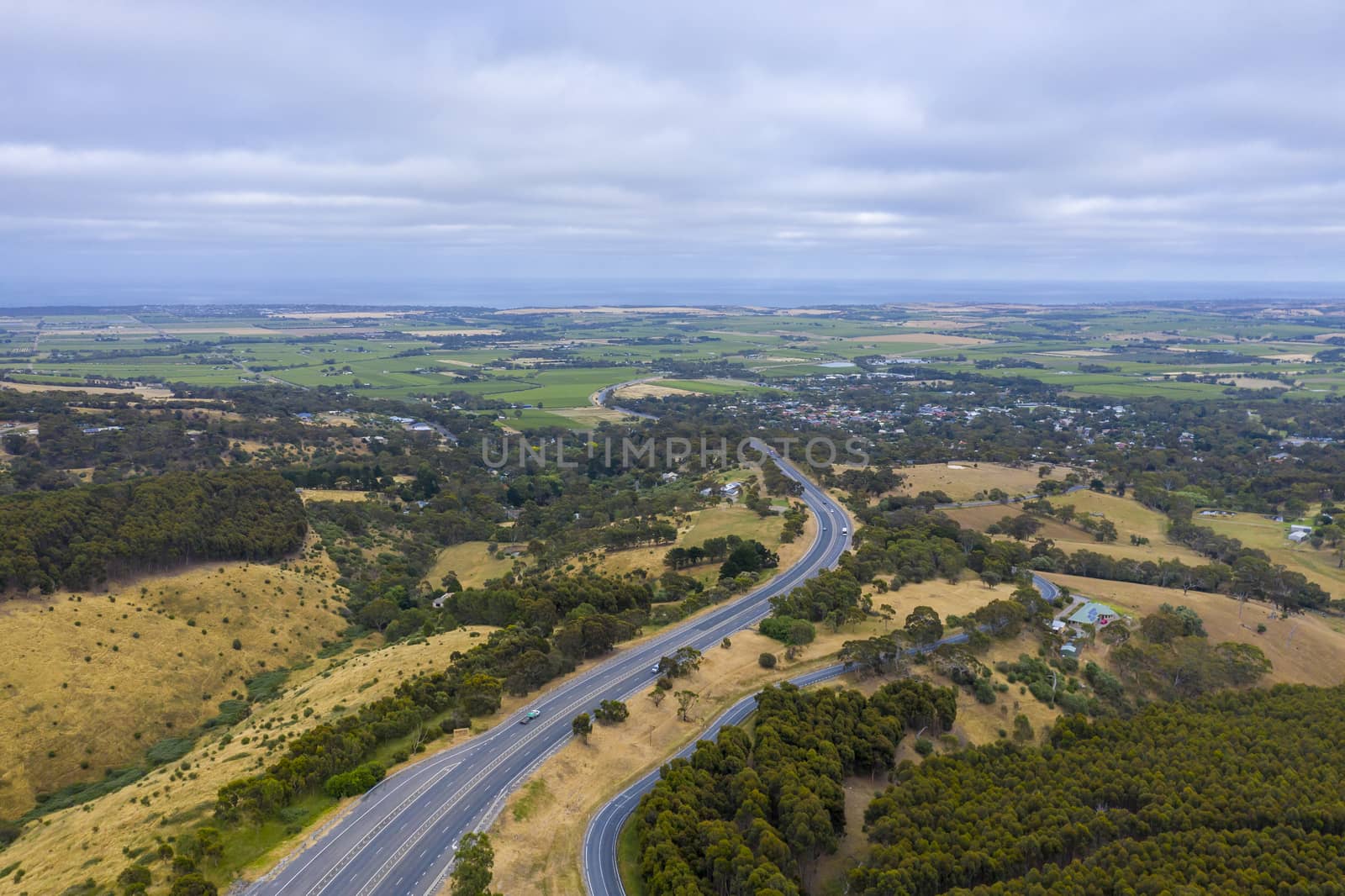 Aerial view of an arterial road system in regional Australia by WittkePhotos
