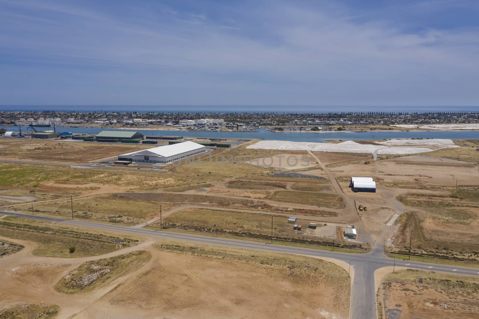 Aerial view of an industrial zone in Port Adelaide in South Australia