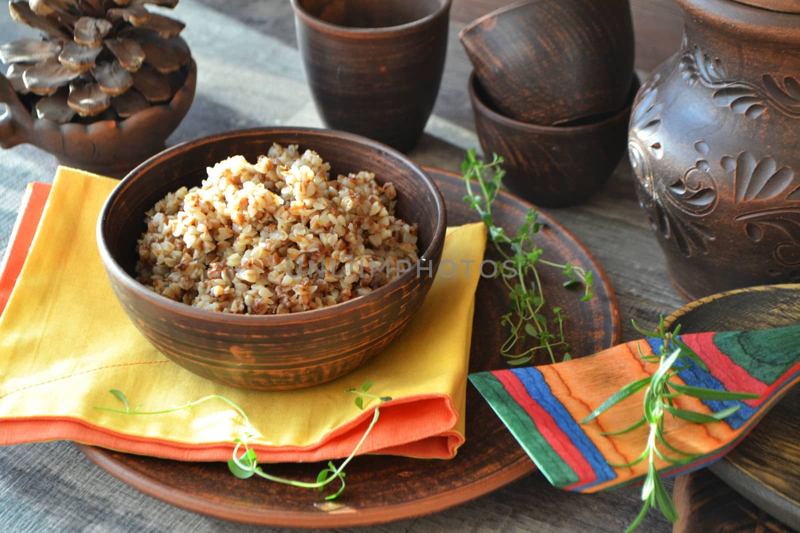 Buckwheat Porridge, russian cuisine, bright colorful image