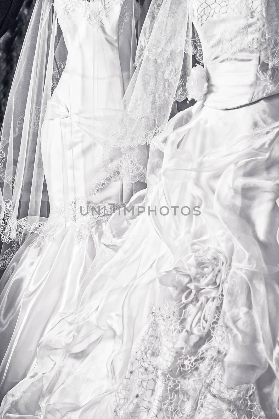 Wedding dresses in a bridal shop, fashion and style brand