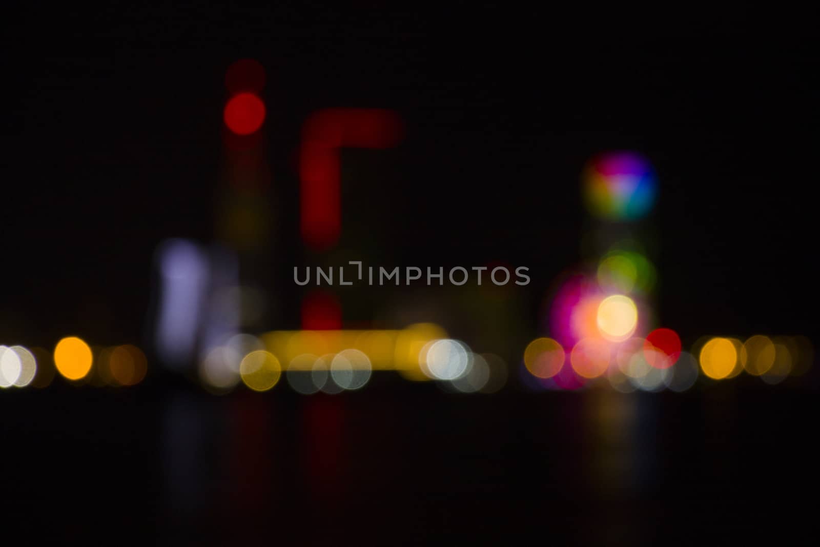 Batumi at night city view, unfocused and blur photo of skyscrapers and towers. City view at night. Most amazing view of the city in Georgia.