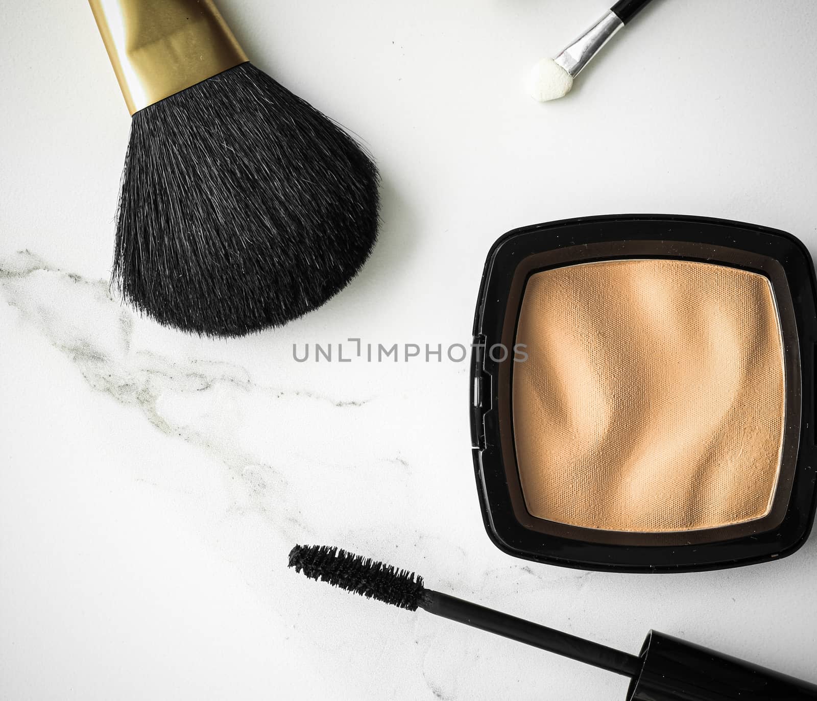 Make-up and cosmetics products on marble, flatlay background by Anneleven