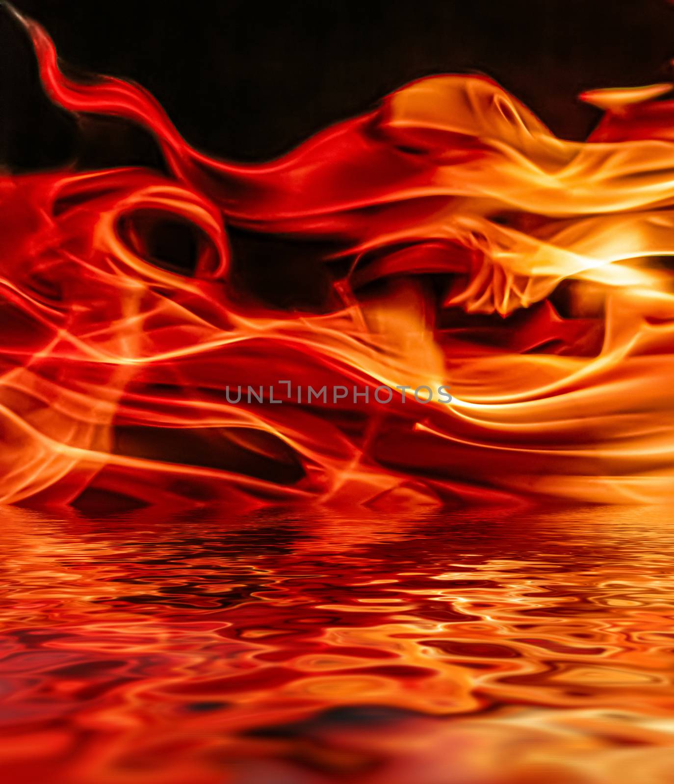 Hot fire flames in water as nature element and abstract backgrou by Anneleven