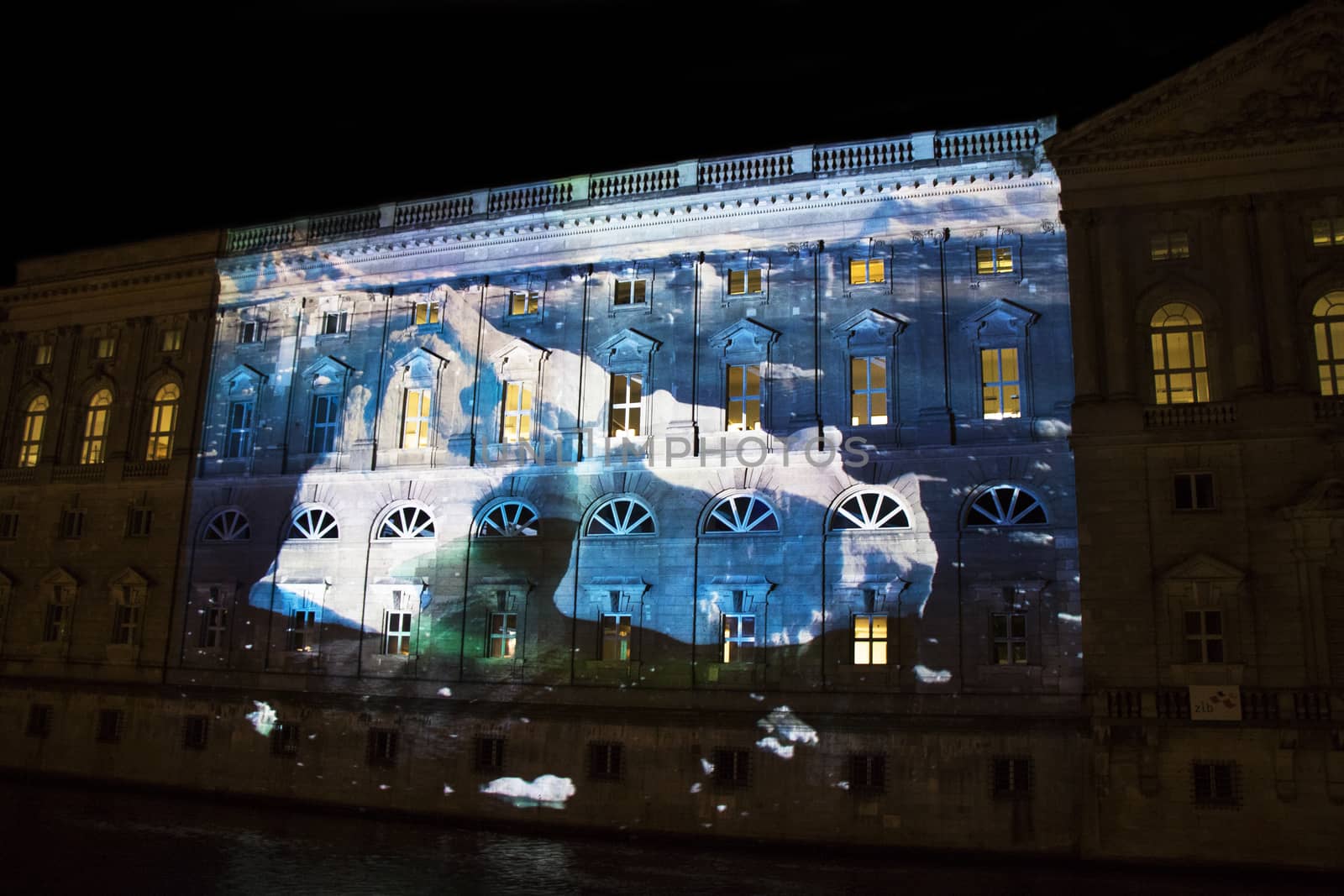 Berlin light festival in 2017 , sideshow on the buildings and landmarks,colorful lights and industrial art.Event in city center.