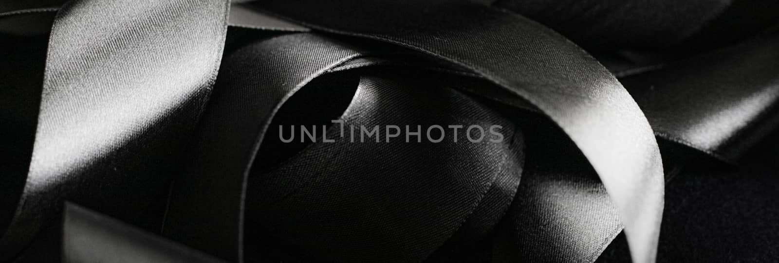 Black and white silk ribbon as background, abstract and luxury b by Anneleven