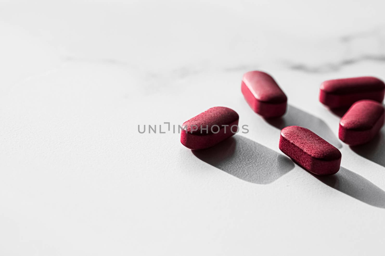 Red pills as herbal medication, pharma brand store, probiotic drugs as nutrition healthcare or diet supplement products for pharmaceutical industry ads