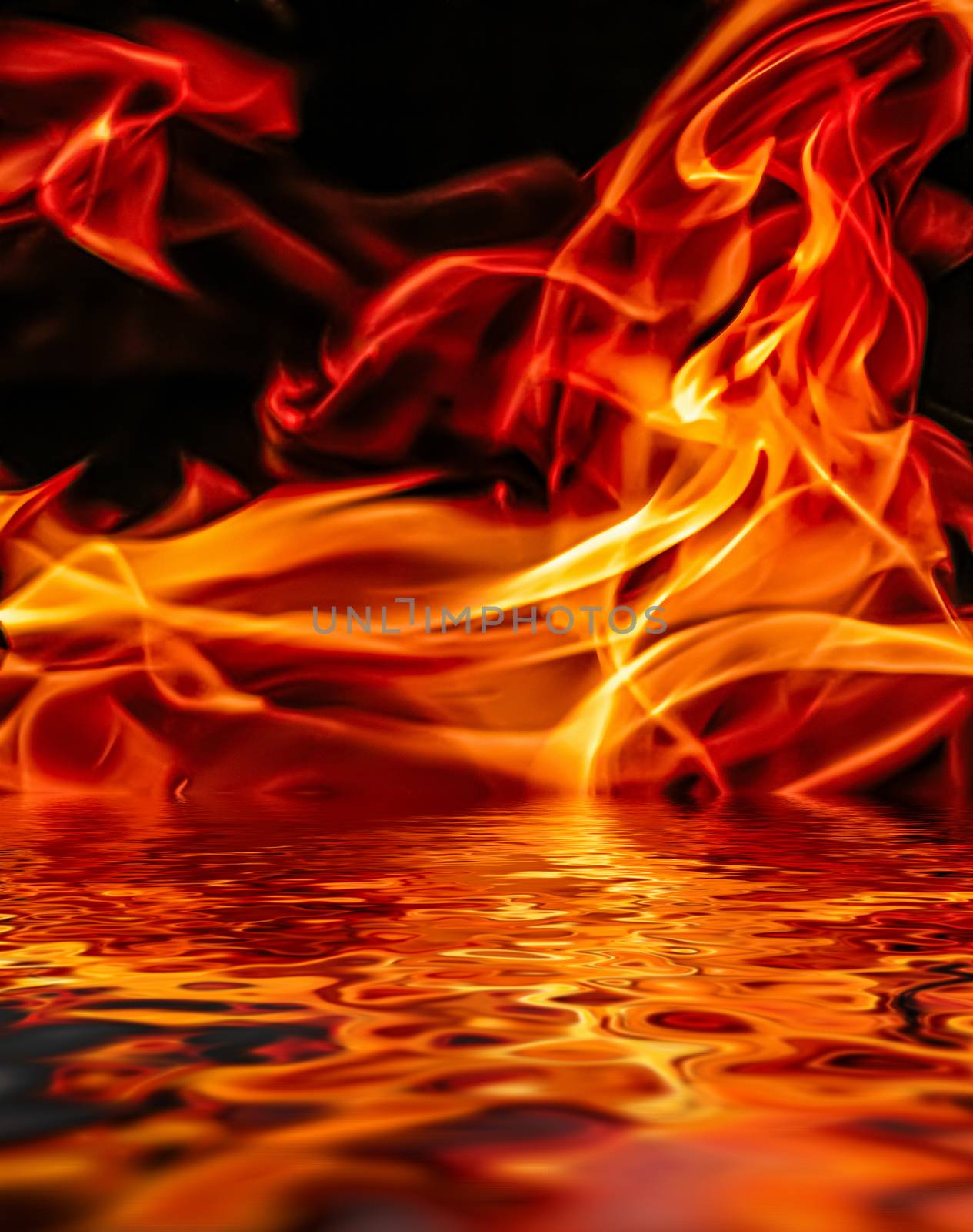 Hot fire flames in water as nature element and abstract backgrou by Anneleven