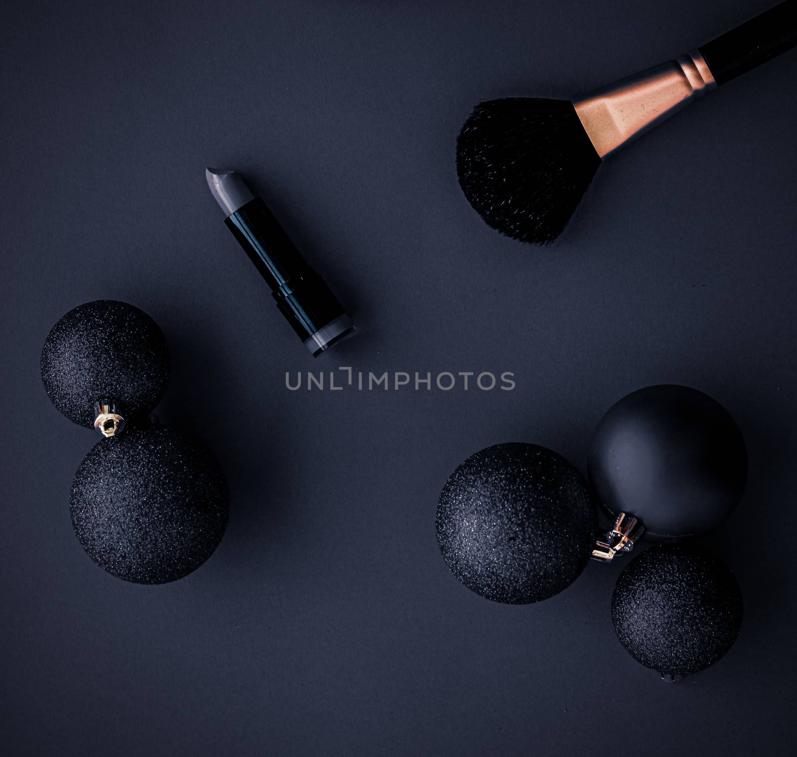 Cosmetic branding, fashion blog cover and girly glamour concept - Make-up and cosmetics product set for beauty brand Christmas sale promotion, luxury black flatlay background as holiday design