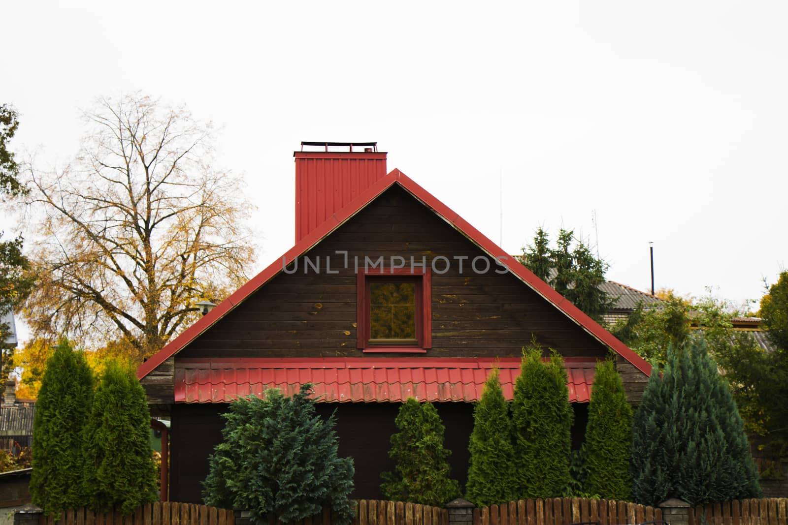 Old village wooden house in Trakai, Lithuania.Trakai is a town in southeastern Lithuania, west of Vilnius, the capital. Part of the Trakai Historical National Park.