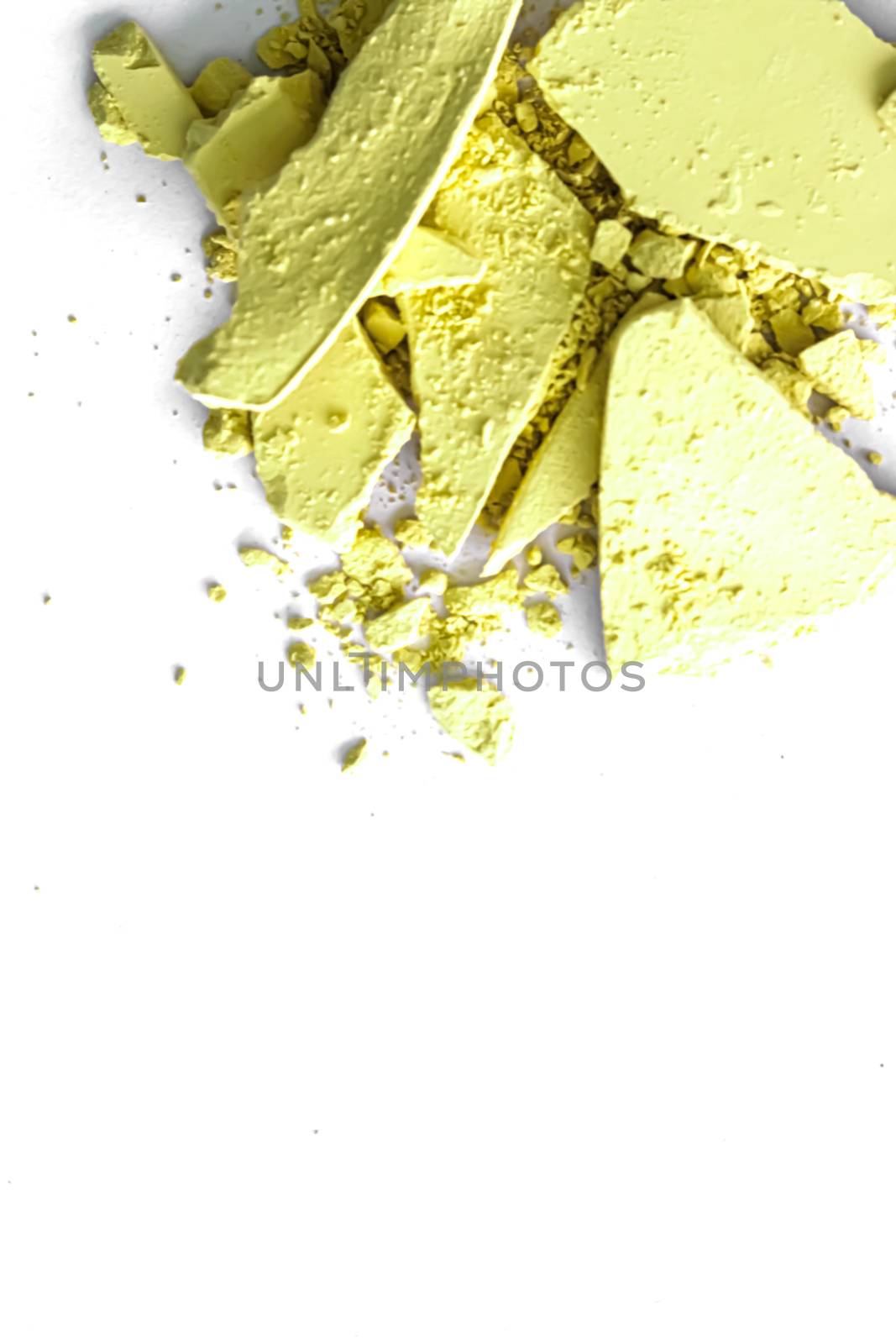 Eye shadow powder as makeup palette closeup isolated on white background, crushed cosmetics and beauty textures