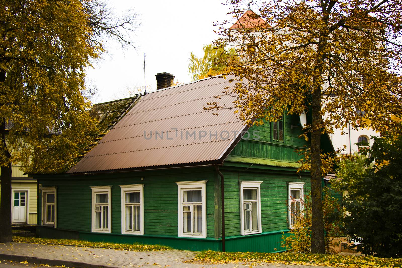 Old village wooden house in Trakai, Lithuania.Trakai is a town in southeastern Lithuania, west of Vilnius, the capital. Part of the Trakai Historical National Park.