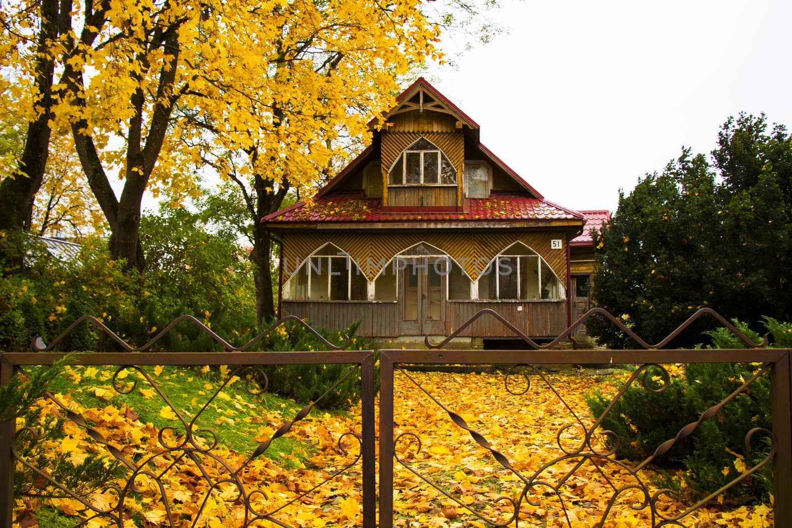 Old village wooden house in Trakai, Lithuania.Trakai is a town in southeastern Lithuania, west of Vilnius, the capital. Part of the Trakai Historical National Park.