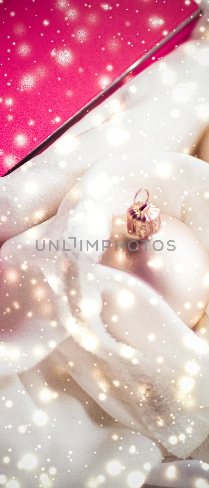 Christmas magic holiday background, festive baubles, pink vintag by Anneleven