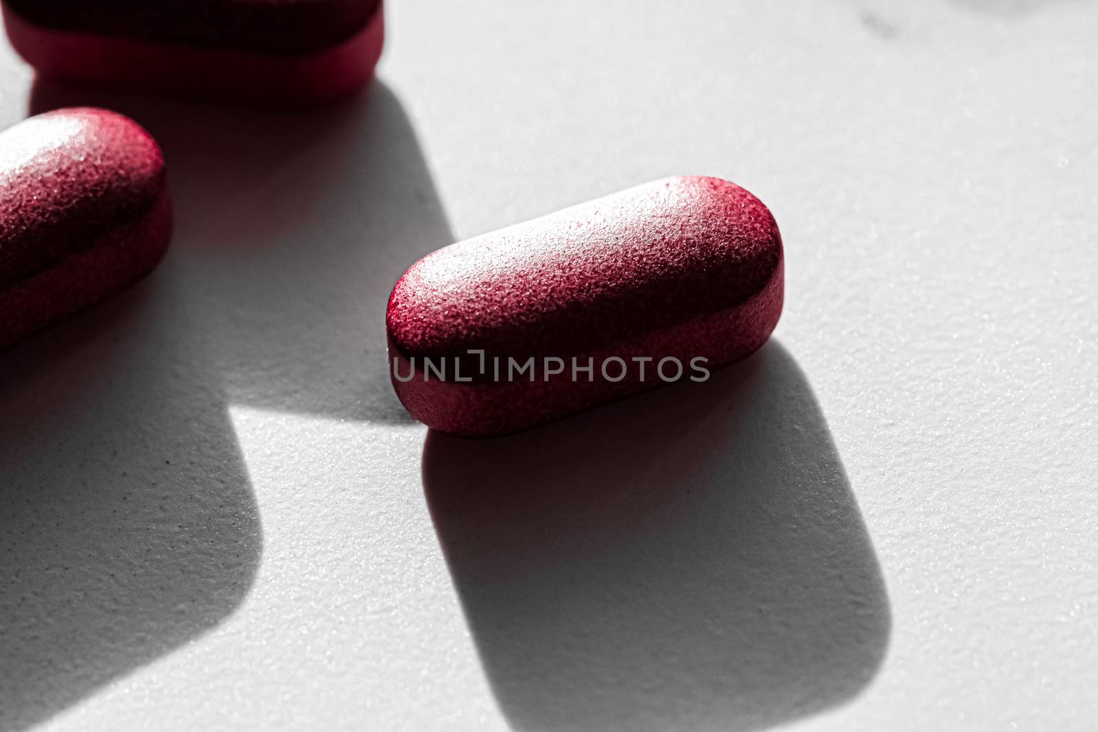 Red pills as herbal medication, pharma brand store, probiotic drugs as nutrition healthcare or diet supplement products for pharmaceutical industry ads