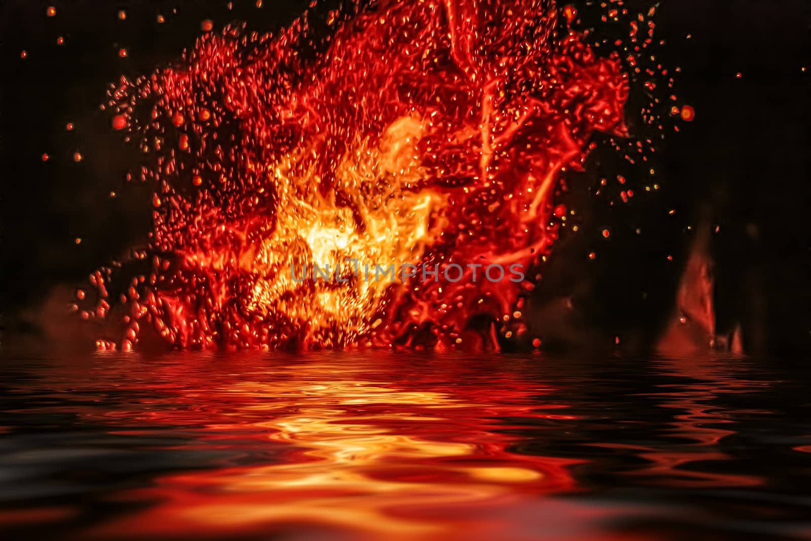 Hot fire flames in water as nature element and abstract backgrou by Anneleven