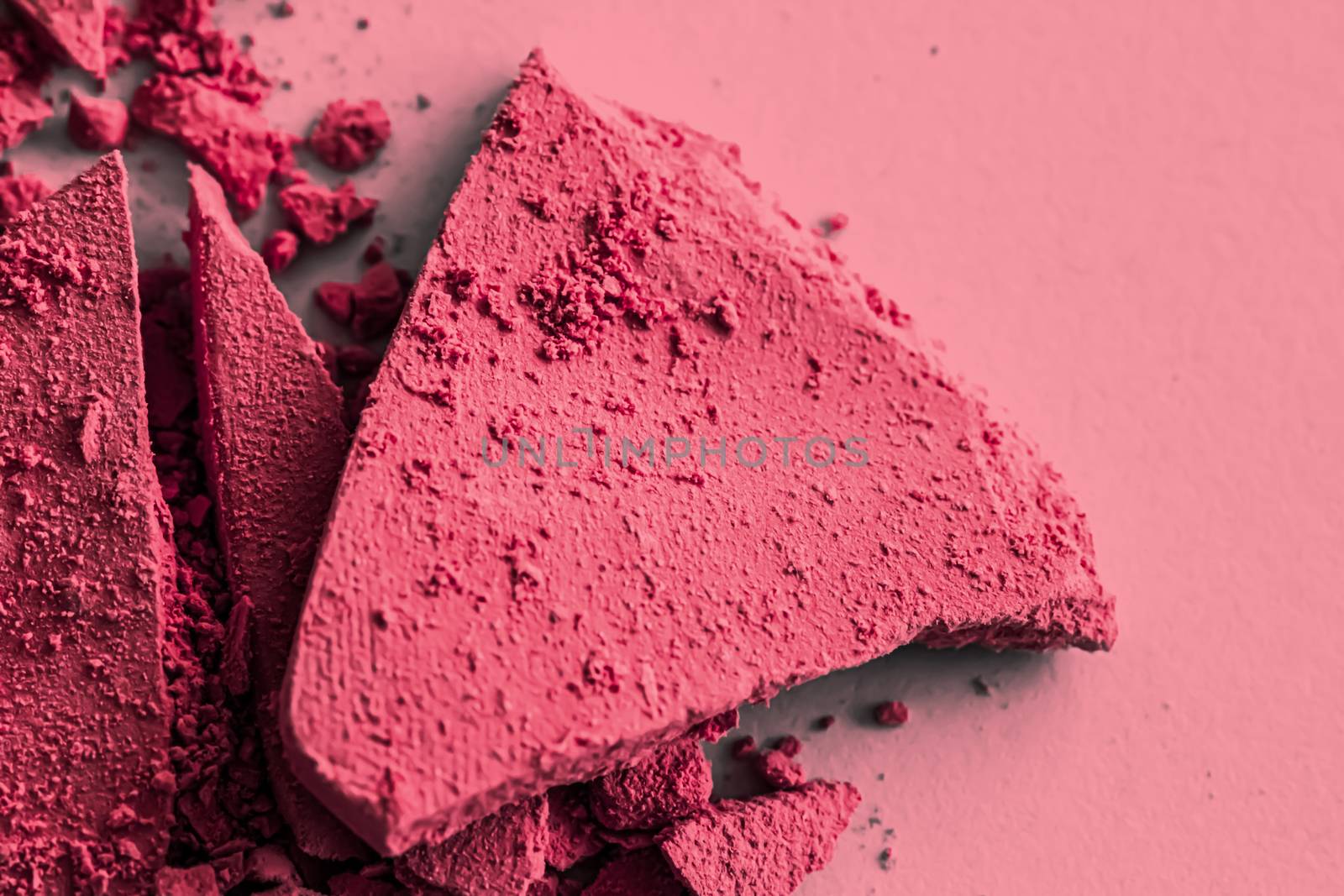 Red eye shadow powder as makeup palette closeup, crushed cosmeti by Anneleven