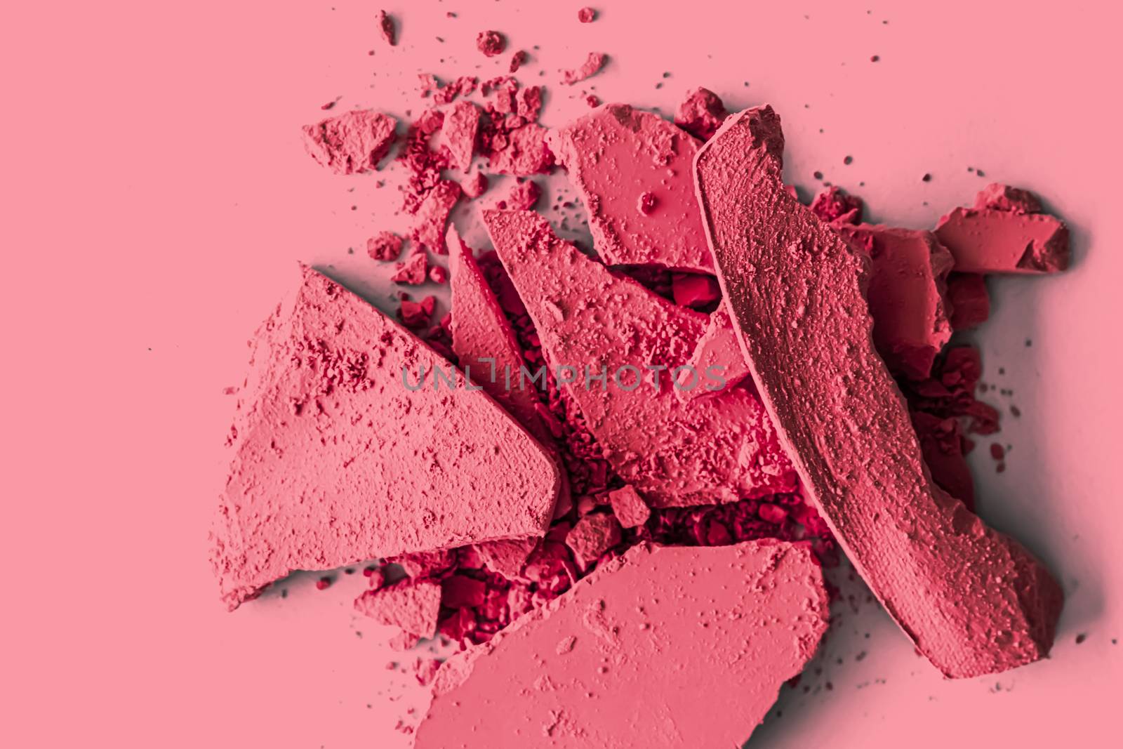 Red eye shadow powder as makeup palette closeup, crushed cosmeti by Anneleven