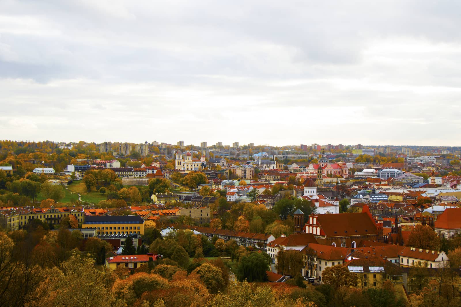 Vilnius city view, Lithuania. Old town and city center. Urban scene. Old famous buildings, architecture, house and church view. colorful panorama. Vilnius, lithuania.