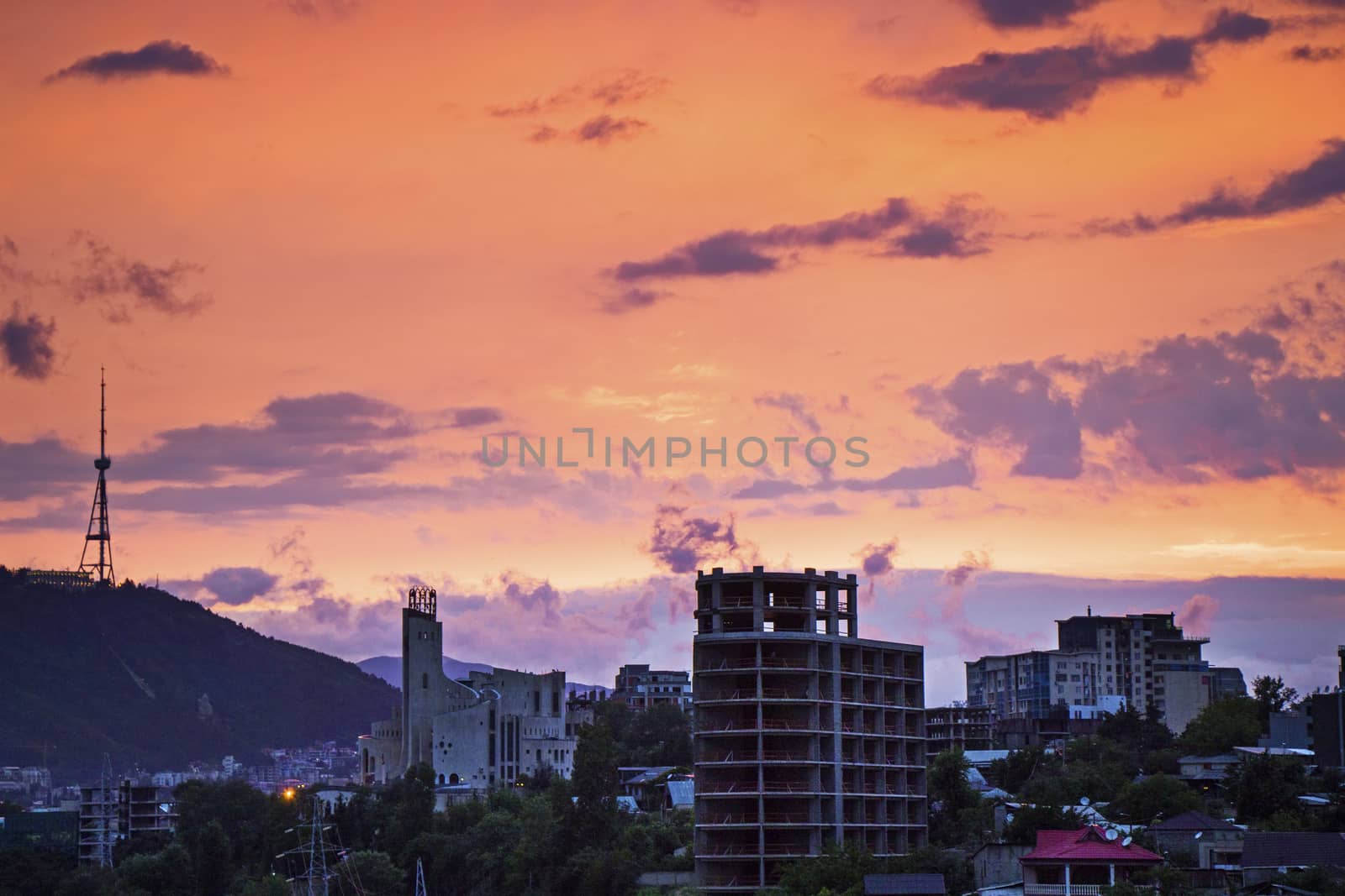 City view and city scape of Tbilisi,Georgia.Building roofs, architecture and history landmarks, must visit place at Sunset time.