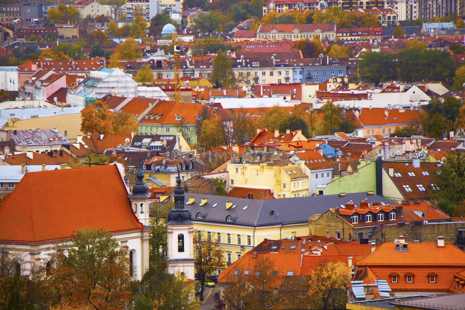 Vilnius city view, Lithuania. Old town and city center. Urban scene. Old famous buildings, architecture, house and church view. by Taidundua