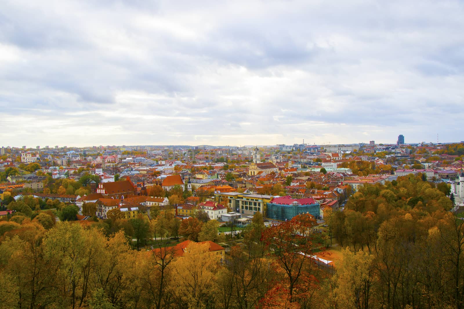 Vilnius city view, Lithuania. Old town and city center. Urban scene. Old famous buildings, architecture, house and church view. by Taidundua