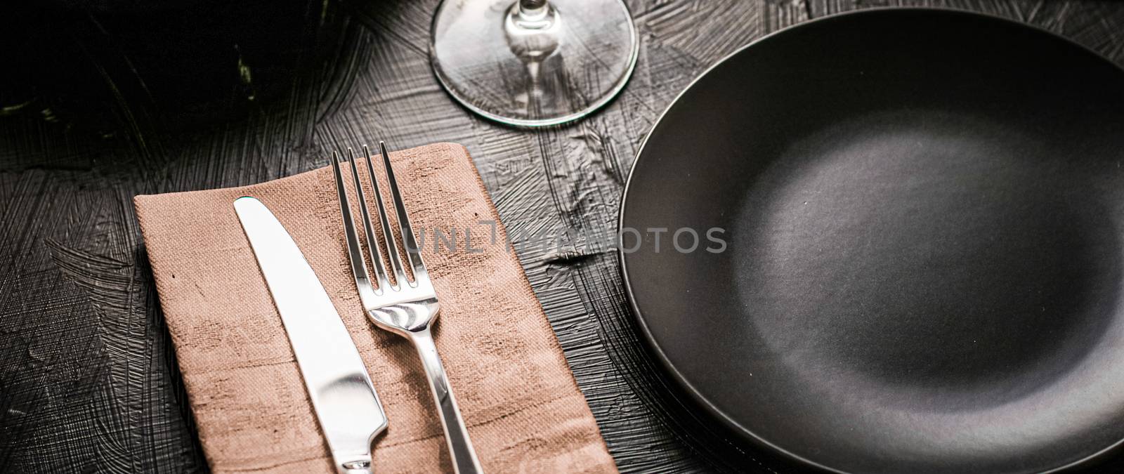 Dishware, menu and table concept - Empty tableware with beige napkin, food styling plating props, deluxe set for wedding, event, date, party or luxury home interior decor brand, holiday design