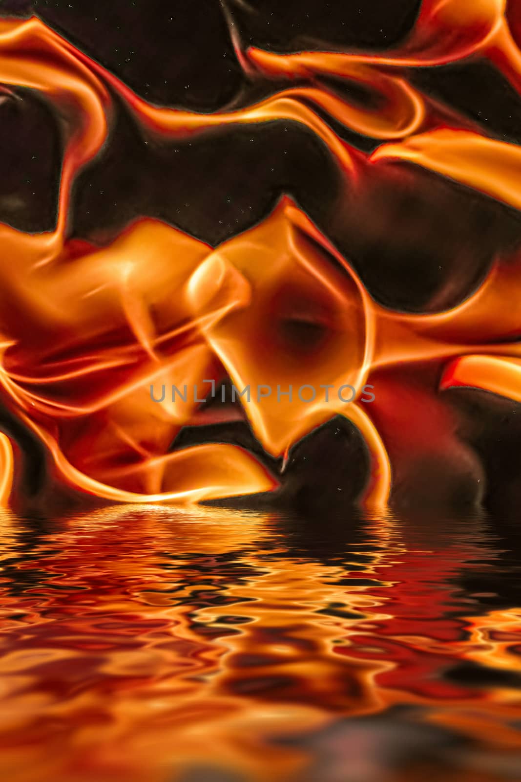 Hot fire flames in water as nature element and abstract background, minimal design