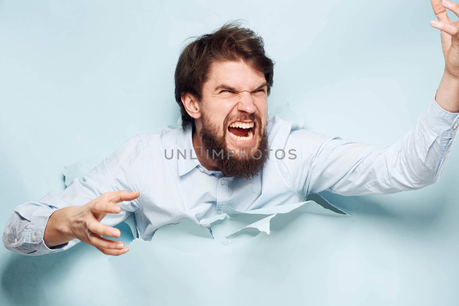 emotional man in shirt work dissatisfaction lifestyle. High quality photo