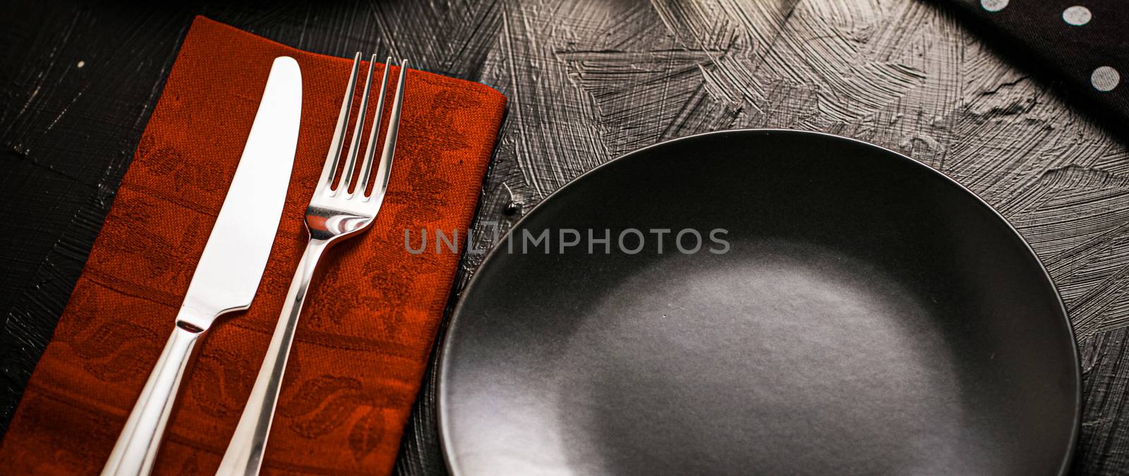 Empty tableware with brown napkin, food styling plating props, d by Anneleven