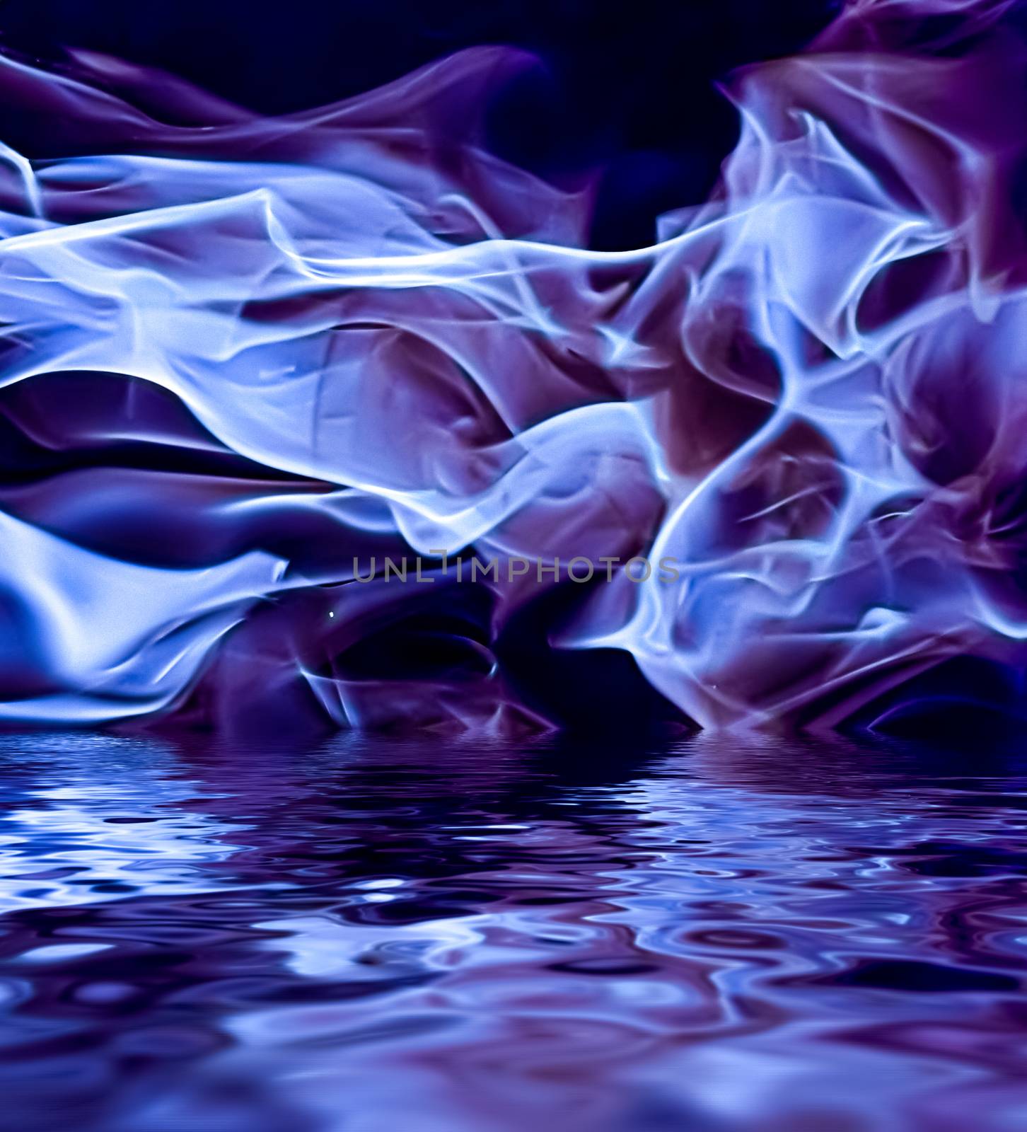 Abstract purple smoke in water as minimal background, magical backdrop and flow design