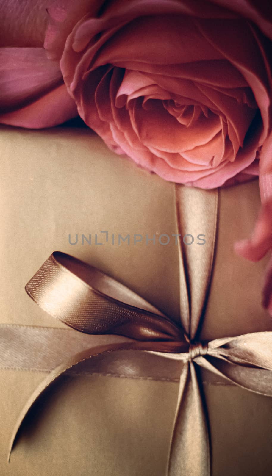 Luxury holiday golden gift box and bouquet of roses as Christmas by Anneleven