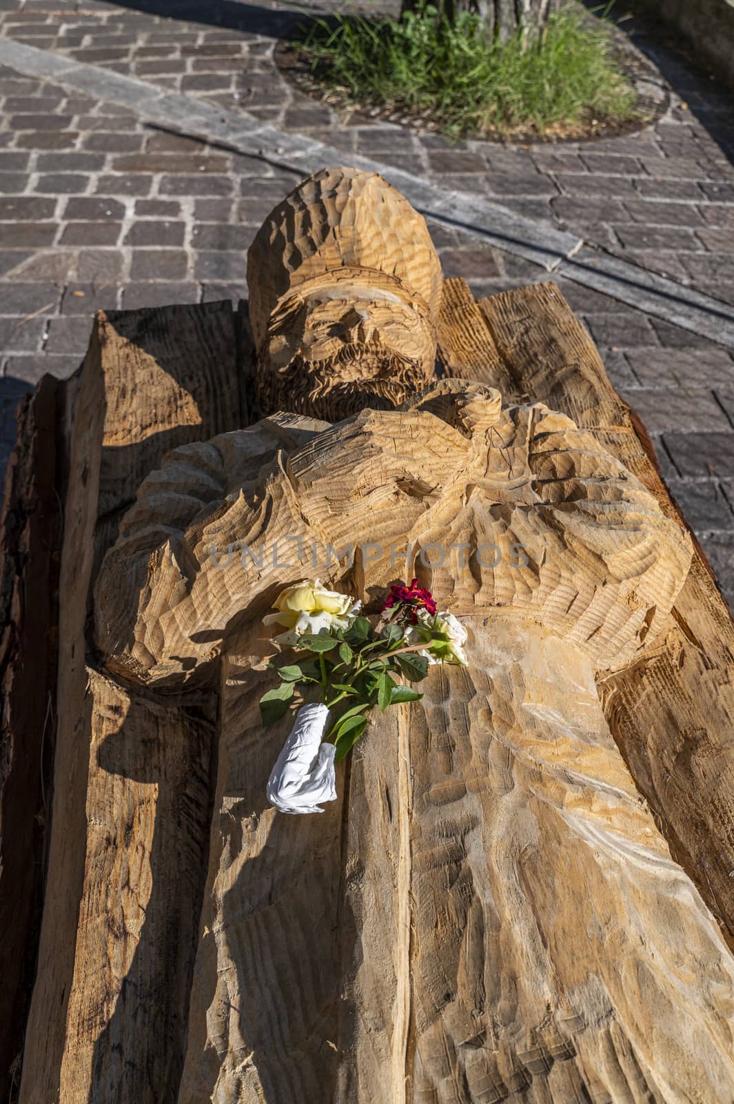 terni,italy october 22 2020:carved wooden statue of Saint Valentine, patron saint of terni