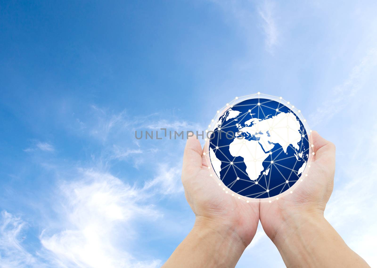 World nature, care protection environment concept, hand holding globe with social network connection, Element of this image furnished by NASA