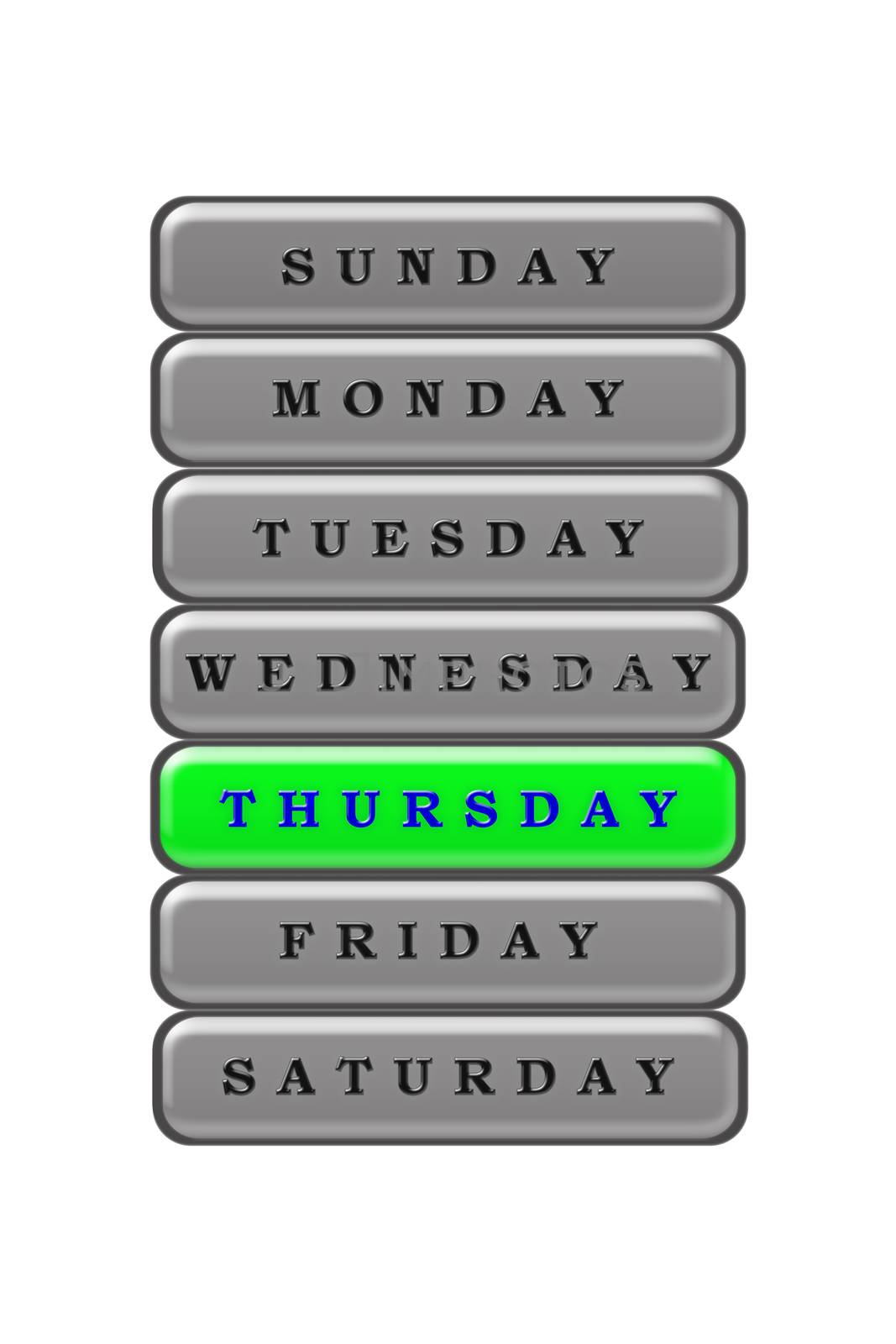 Among the days of the week, Thursday is highlighted in blue on a green background.